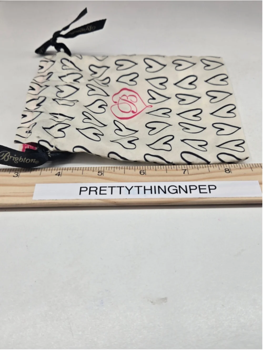 Brighton Jewelry Bag Black Heart White Drawstring Pouch Travel Dustbag